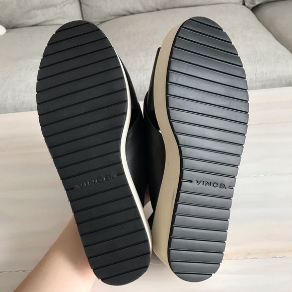 Vince Jenaya Platform Sandals Black Leather Open Toe Adjustable Strap Size 9.5 - Picture 8 of 8